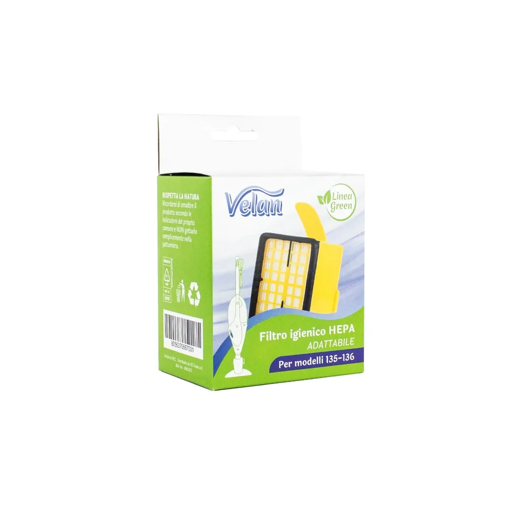 Filtro igienico Velan certificato HEPA adattabile per Folletto VK 135 e VK 136