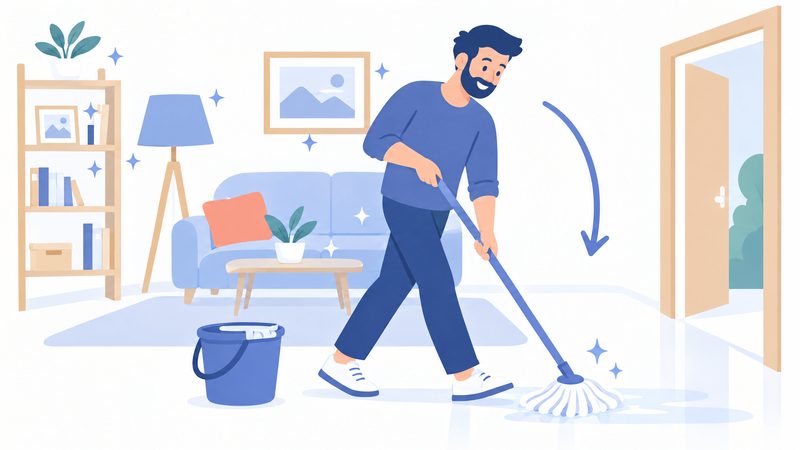 Illustrazione: per ultimo il pavimento, dall'alto verso il basso, uscendo verso la porta